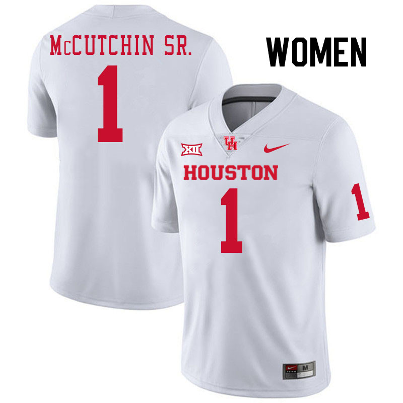 Women #1 Latrell McCutchin Sr. Houston Cougars College Football Jerseys Stitched-White